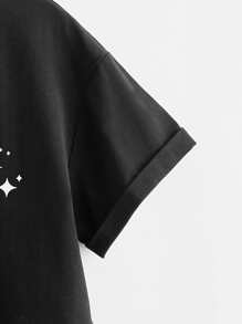SHEIN Girls Letter & Sun Print Tee - Black - View 4