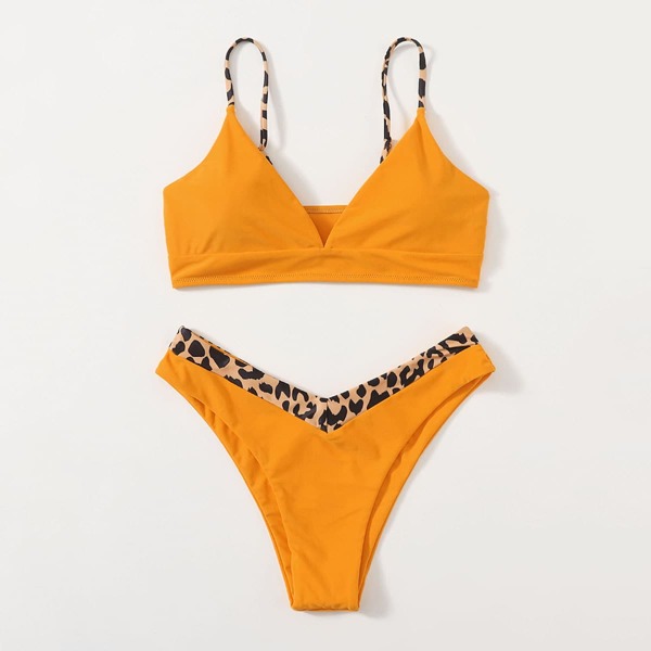

Contrast Leopard High Cut Bikini Swimsuit, Orange