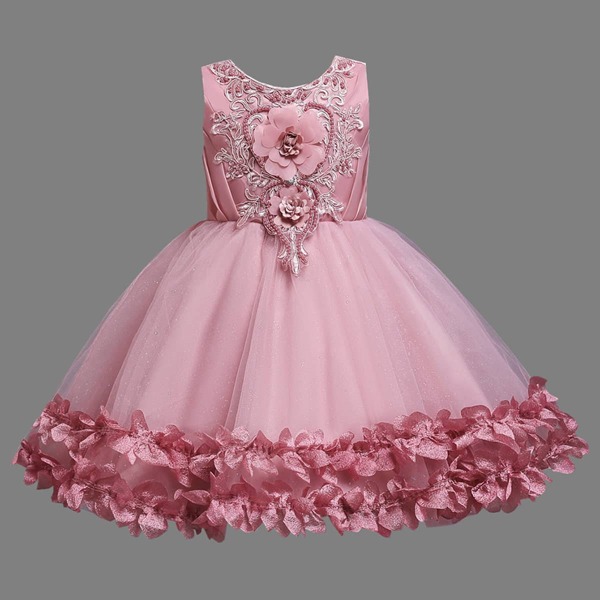 

Toddler Girls Appliques Embroidery Tie Back Gown Dress, Dusty pink