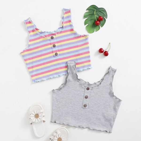

Girls 2 Pack Striped Lettuce Trim Tank Top, Multicolor
