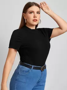 SHEIN Essnce 大碼小高領羅紋針織T恤