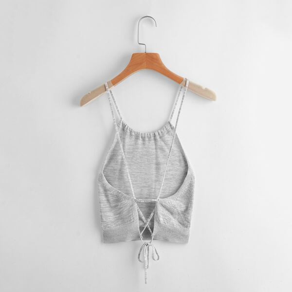 

Lace Up Backless Cami Knit Top, Light grey