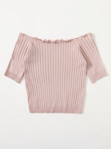 Top tejido de canalé ribete en forma de lechuga unicolor - Rosa vieja - Ver 2