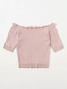 Top tejido de canalé ribete en forma de lechuga unicolor - Rosa vieja - Ver 4