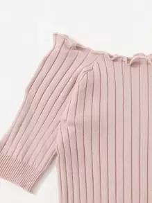 Top tejido de canalé ribete en forma de lechuga unicolor - Rosa vieja - Ver 5