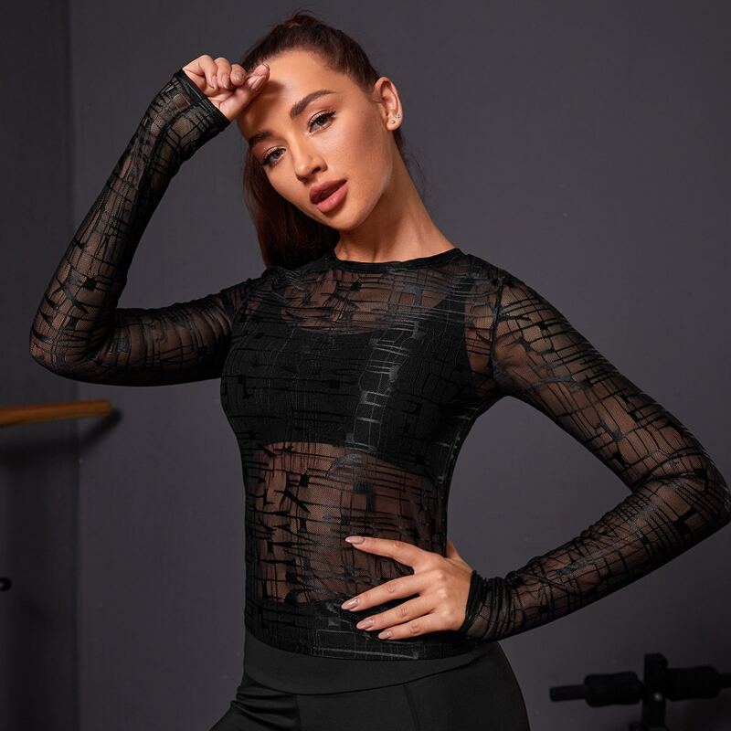

Sheer Mesh Sports Tee, Black