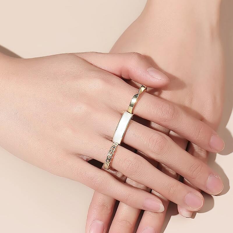 

3pcs Chain Cuff Ring, Gold