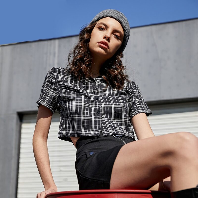 

Plaid Crop Shirt, Black