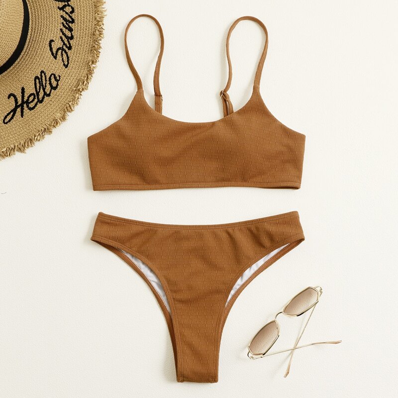 

Plain Cami Bikini Swimsuit, Brown