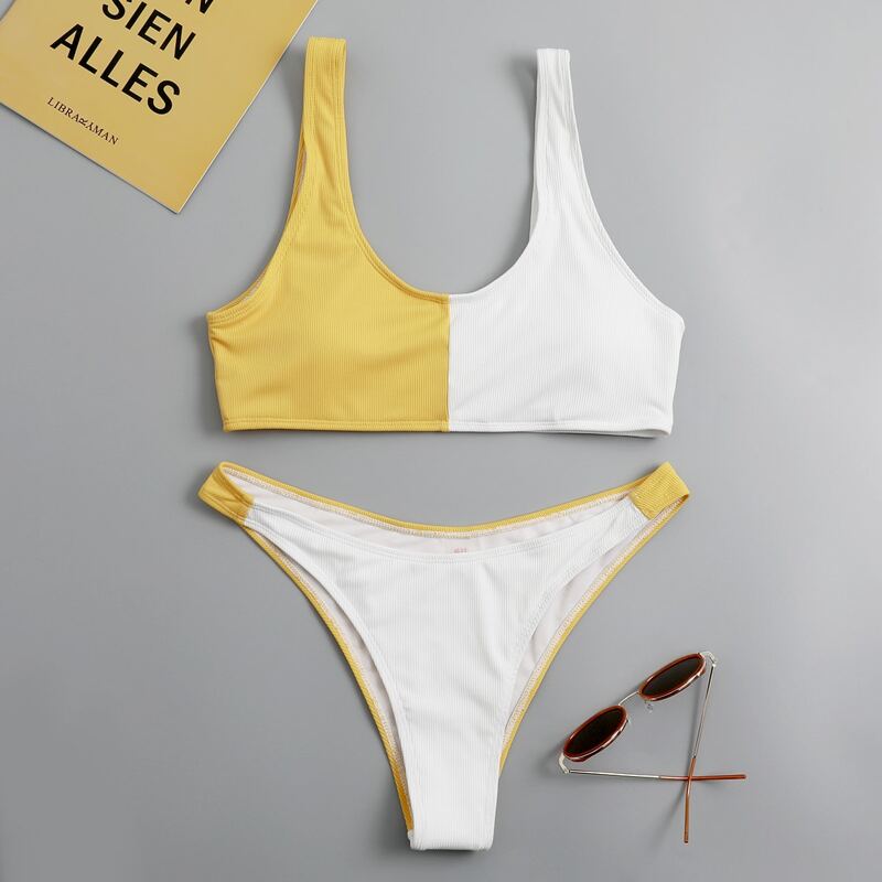 

Ribbed Colorblock Bikini Swimsuit, Multicolor
