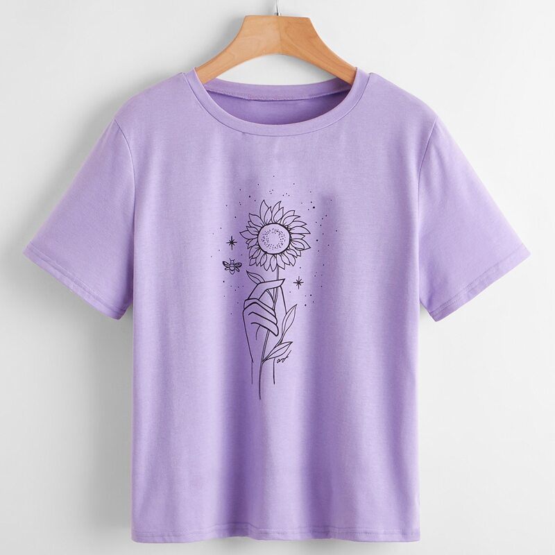 

Hand & Sunflower Print Tee, Purple