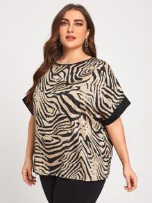 SHEIN Clasi 大碼後鎖孔蝙蝠袖斑馬紋條紋上衣 - 彩色 - 查看 4