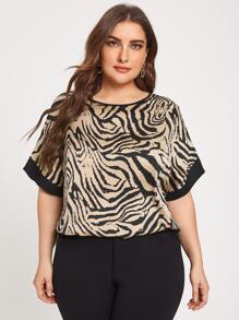 SHEIN Clasi 大碼後鎖孔蝙蝠袖斑馬紋條紋上衣 - 彩色 - 查看 2