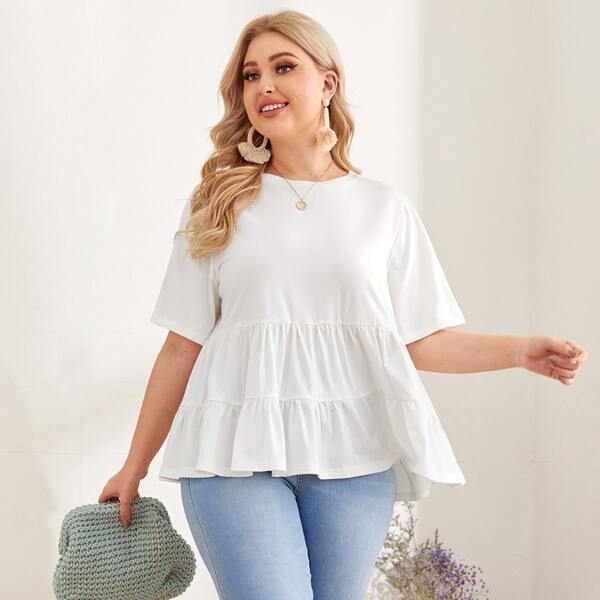 

Plus Ruffle Hem Solid Tee, White