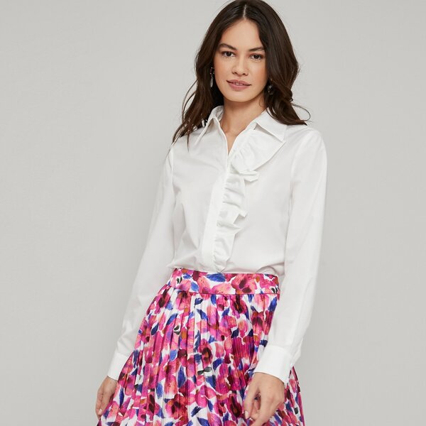 

COTTON BLEND RUFFLE BLOUSE, White