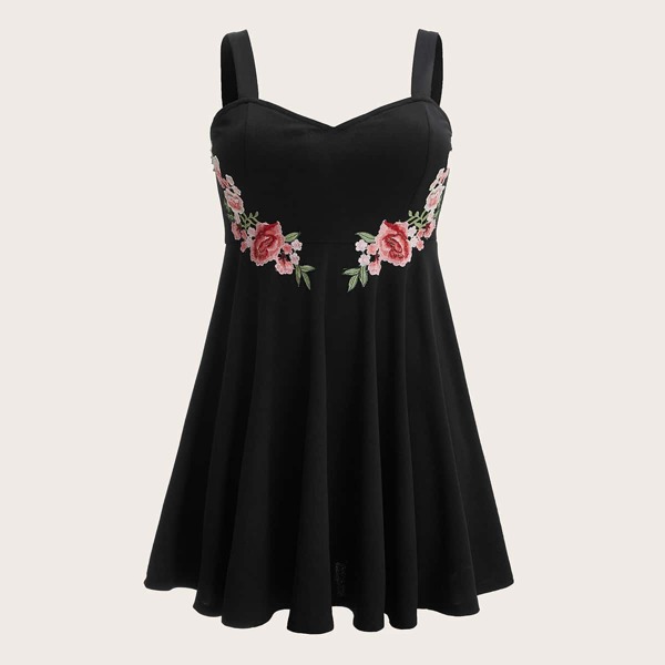 

Plus Floral Embroidery Dress, Black
