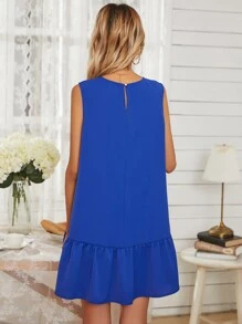 Vestido smock bajo fruncido unicolor - azul real - Ver 2
