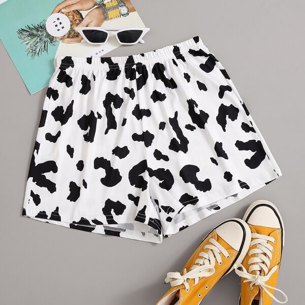 

Cow Print Straight Shorts, Black and white