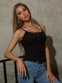 Chiquease Summer Half Button Ribbed Cami Top