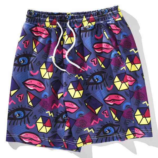 

Men Geo And Eye Print Shorts, Multicolor