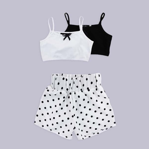 

Toddler Girls 3pack Cami Top With Polka Dot Shorts, Black and white