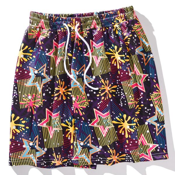 

Men Geo And Striped Print Shorts, Multicolor