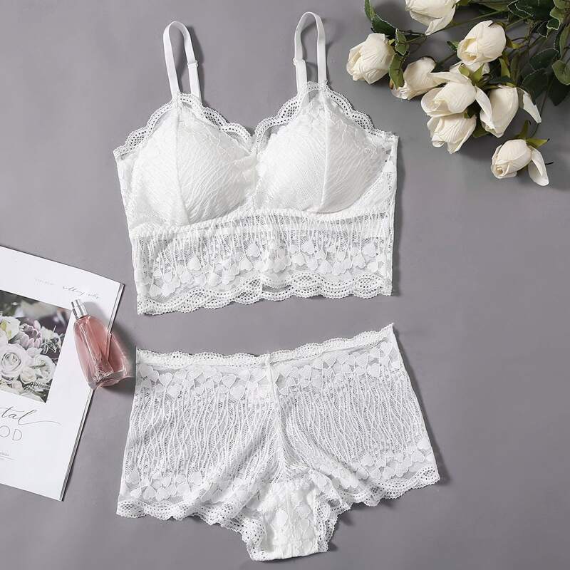 

Lace Longline Bralette & Panty Set, White