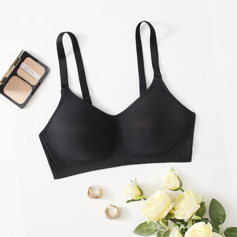 

1pc Solid Bra, Black