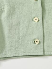 SHEIN EZwear 缺口領紐扣襯衫 - 薄荷綠 - 查看 4