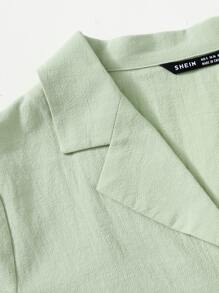 SHEIN EZwear 缺口領紐扣襯衫 - 薄荷綠 - 查看 5