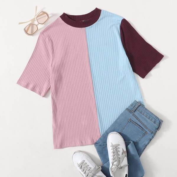 

Plus Colorblock Rib-knit Tee, Multicolor