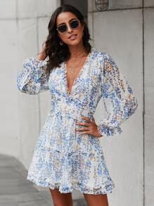 Breezaya Ditsy Floral Frill Trim Open Back Dress - Multicolor - View 1