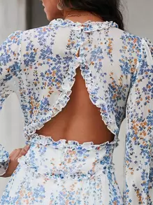 Breezaya Ditsy Floral Frill Trim Open Back Dress - Multicolor - View 4