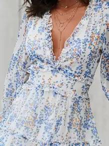 Breezaya Ditsy Floral Frill Trim Open Back Dress - Multicolor - View 5