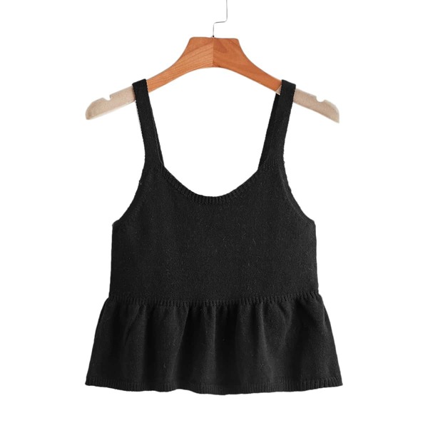 

Ruffle Hem Cami Knit Top, Black