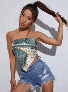 Soleia Top tubo pañuelo con estampado de paisley