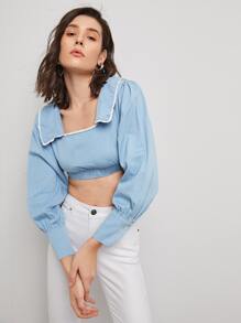 Tops Denim Nút Giải trí - Rửa nhẹ - Xem 1