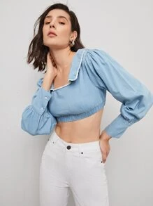 Tops Denim Nút Giải trí - Rửa nhẹ - Xem 3