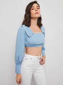Tops Denim Nút Giải trí - Rửa nhẹ - Xem 4