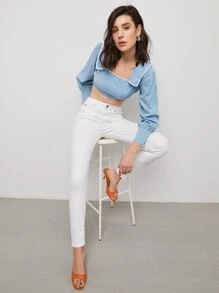 Tops Denim Nút Giải trí - Rửa nhẹ - Xem 5