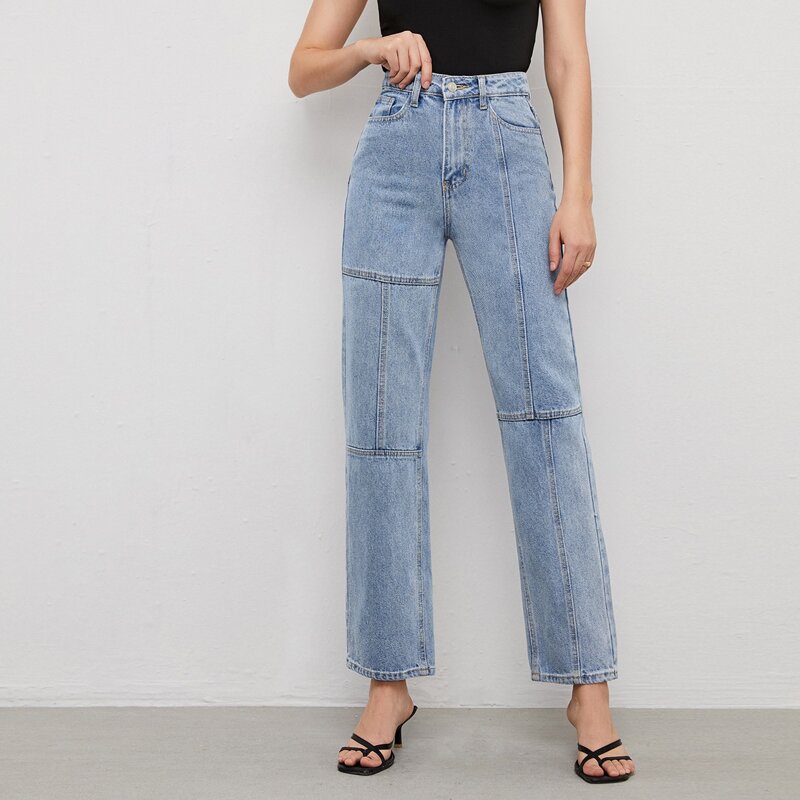 

High Waisted Seam Front Jeans, Light wash