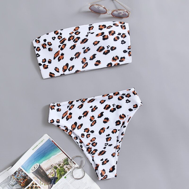 

Leopard High Waist Bikini Swimsuit, White
