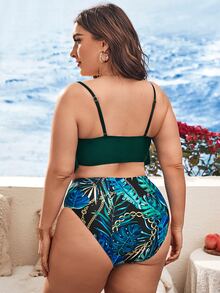 大码热带和链条印花荷叶边比基尼套装夏季海滩 - 彩色 - 查看 2