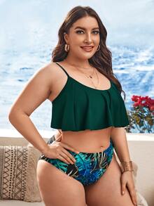 大码热带和链条印花荷叶边比基尼套装夏季海滩 - 彩色 - 查看 4