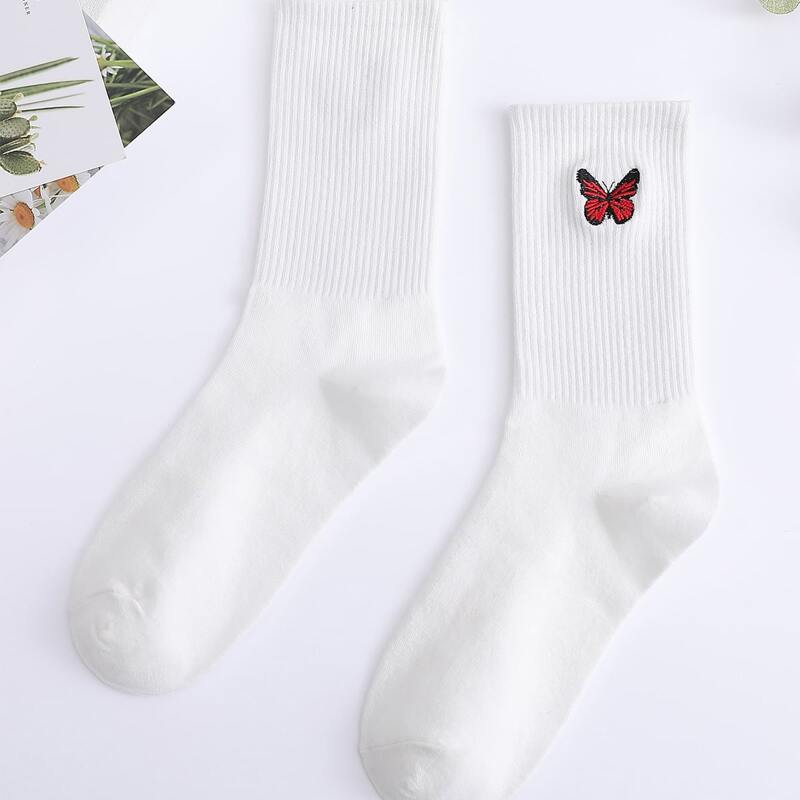 

1pair Butterfly Crew Socks, White