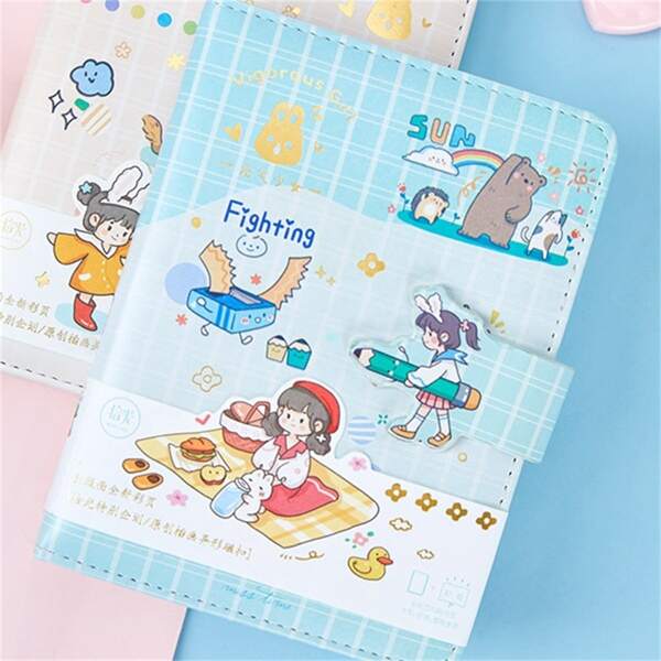 

1pc Cartoon Graphic Random Magnetic Notebook, Multicolor