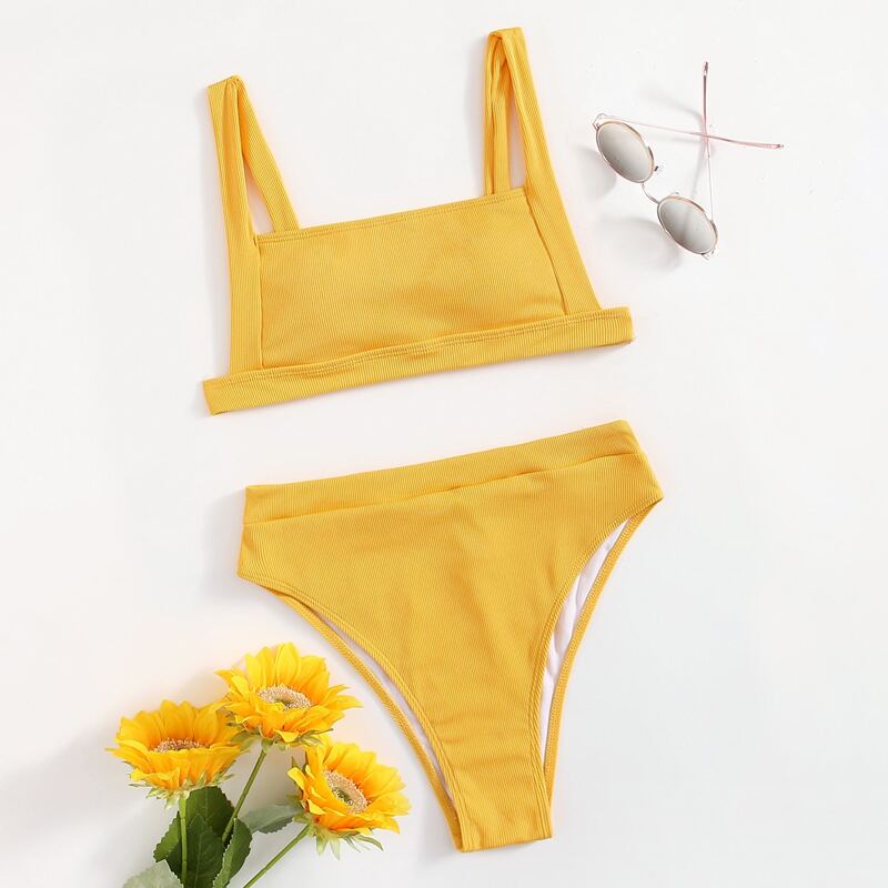 

Ribbed High Waist Bikini Swimsuit, Yellow