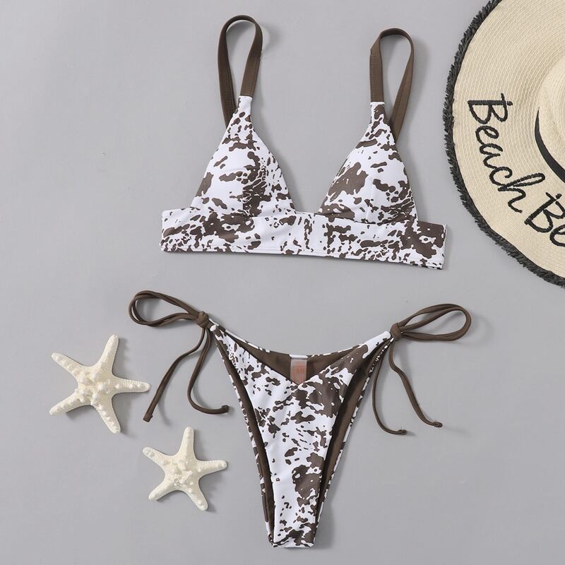

Allover Print Tie Side Bikini Swimsuit, Multicolor