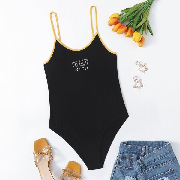 

Plus Letter Graphic Ringer Bodysuit, Black
