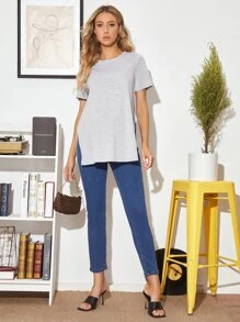 SHEIN Maternity Split Side Solid Tee - Light Grey - View 3